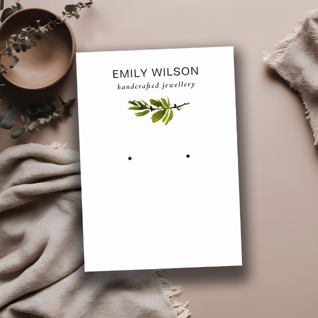 Minimal Pine Branch Foliage Stud Earring Display B Business Card (Creator Uploaded)