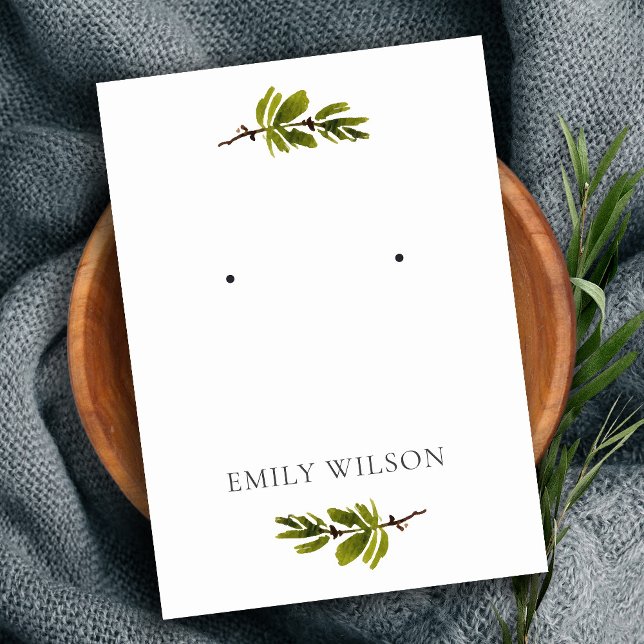 Minimal Pine Branch Foliage Stud Earring Display Business Card (Creator Uploaded)