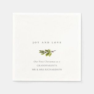 Minimal Pine Branch Our First Christmas Joy & Love Napkin