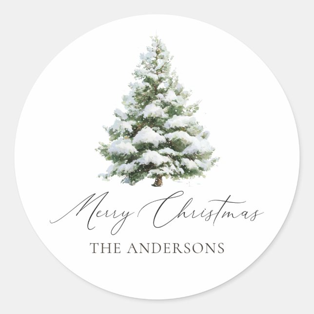 Minimal Pine Tree Christmas Classic Round Sticker (Front)