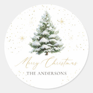 Minimal Pine Tree Christmas Classic Round Sticker