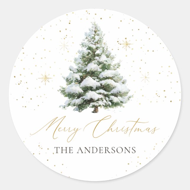 Minimal Pine Tree Christmas Classic Round Sticker (Front)