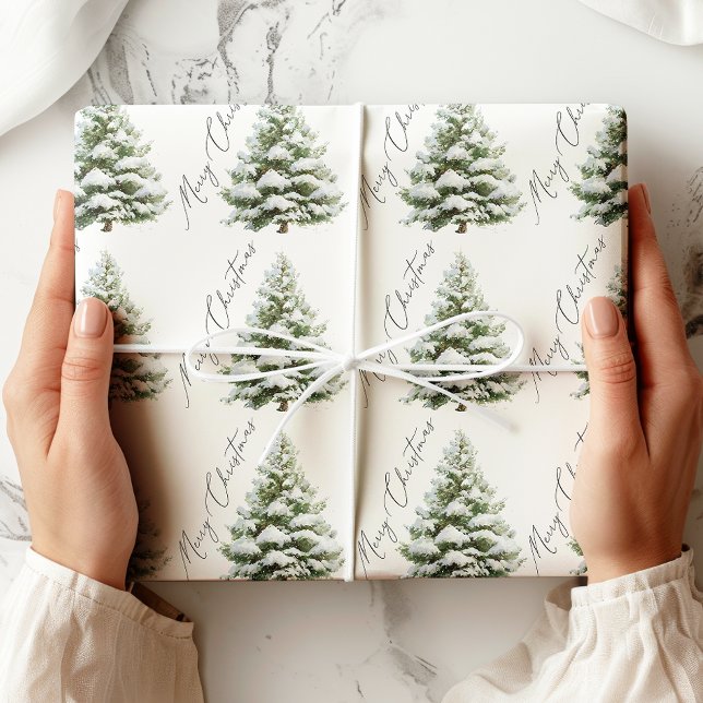 Minimal Pine Tree Merry Christmas Wrapping Paper (Creator Uploaded)