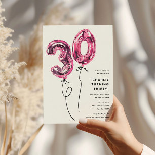 Minimal Pink 30 Balloon 30th Birthday Party Invitation