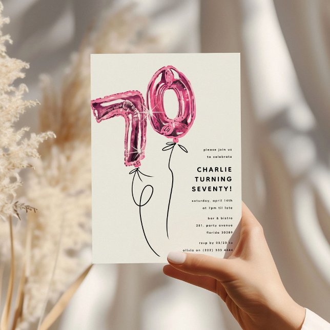 Minimal Pink 70 Balloon 70th Birthday Party Invitation (Creator Uploaded)