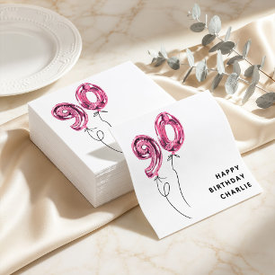 Minimal Pink 90 Balloon 90th Birthday Party Napkin