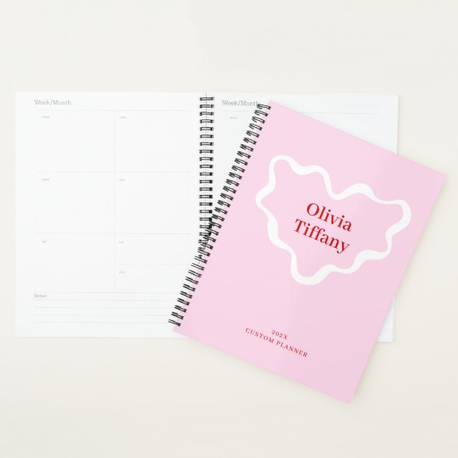 Minimal Pink and Red Personalized Name Year Planner (Display)