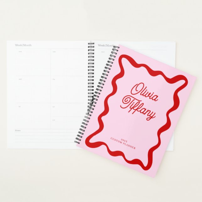 Minimal Pink and Red Personalized Name Year Planner (Display)