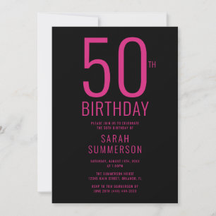 Minimal Pink Black 50th Birthday Party Invitation