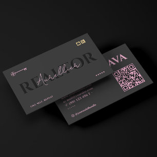 Minimal Pink Black Key Mortgage Broker Realtor  Business Card