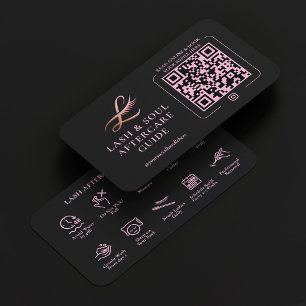 Minimal Pink Black Lash Lift Extensions Aftercare Business Card