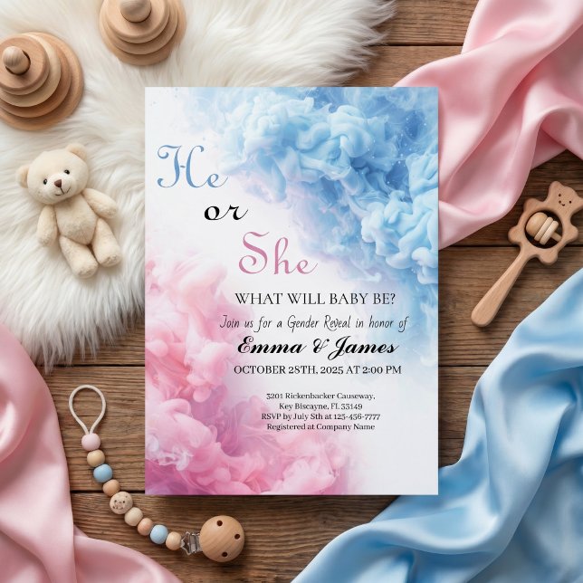 Minimal Pink & Blue Gender Reveal Invitation (Creator Uploaded)