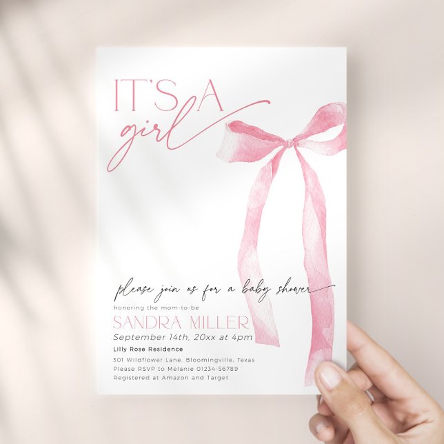 Minimal Pink Bow Baby Shower Invitation (Creator Uploaded)