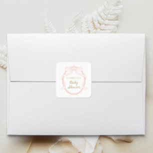 Minimal Pink Bow Girl Baby Shower Square Sticker