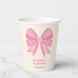 Minimal Pink Bow Sweet Girl Birthday Paper Cups