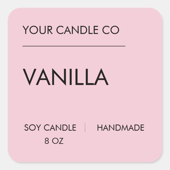 Minimal Pink Candle Label – Vanilla Soy Candle (Front)