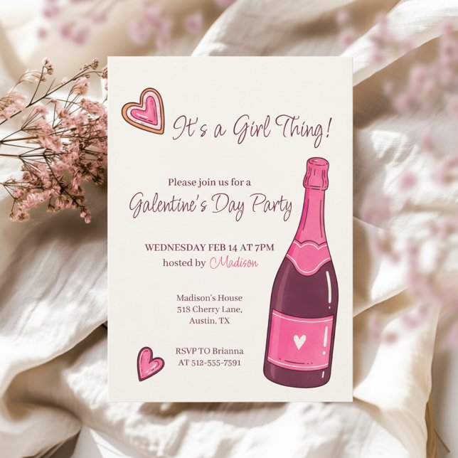 Minimal Pink Champagne Galentines Invitation (Minimal Pink Champagne Galentines Invitation)