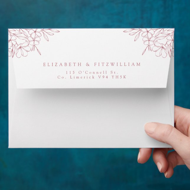 Minimal Pink Cherry Blossom Monogram Crest Wedding Envelope (Hand)