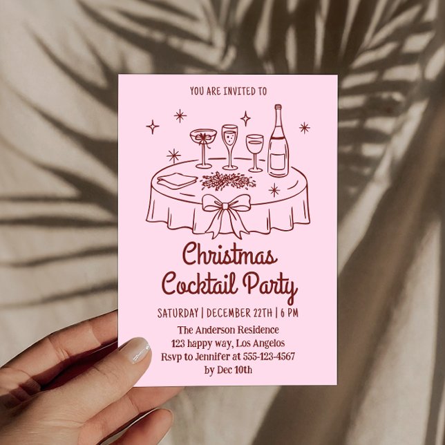 Minimal Pink Christmas Cocktail Party Invitation (Creator Uploaded)