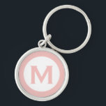 Minimal Pink Classic Monogram Initial Letter Key Ring<br><div class="desc">Modern monogrammed keychain with monogram initial in pink and white.</div>
