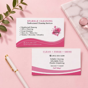 Minimal Pink Cleaning Business Card