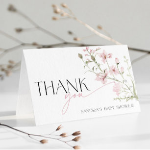 Minimal Pink Floral Baby in Bloom Thank You Card