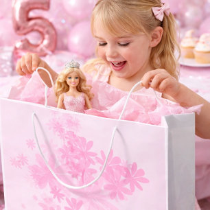 Minimal Pink Floral Girl's Birthday Large Gift Bag