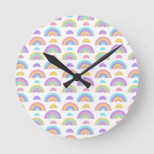 Minimal Pink,Lavender and yellow Cute Rainbow Round Clock