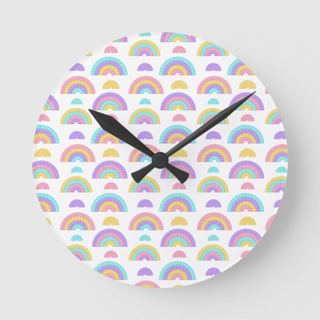 Minimal Pink,Lavender and yellow Cute Rainbow Round Clock (Front)