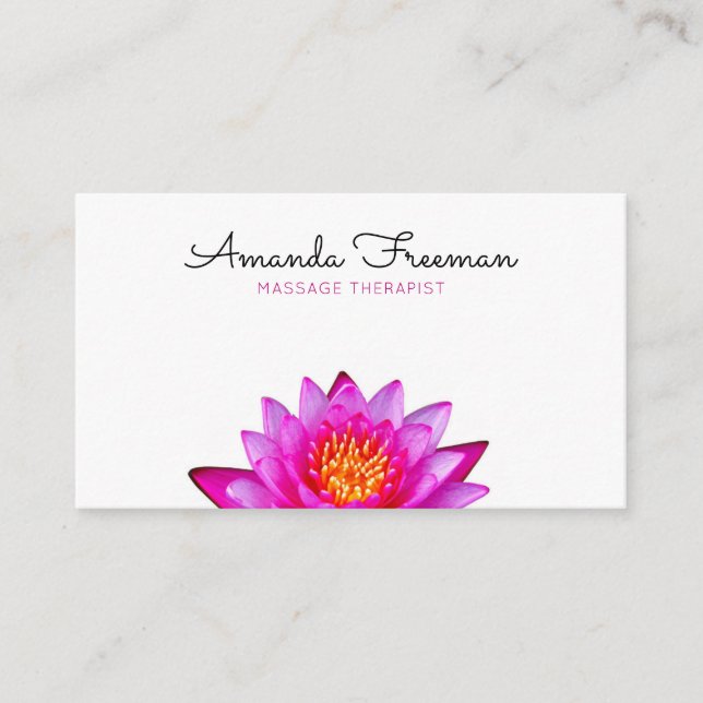 Minimal Pink Lotus Flower Massage Therapy Business Card (Front)