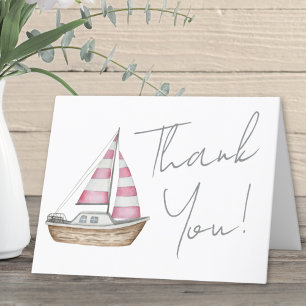Minimal Pink Nautical Baby Shower Thank You Card
