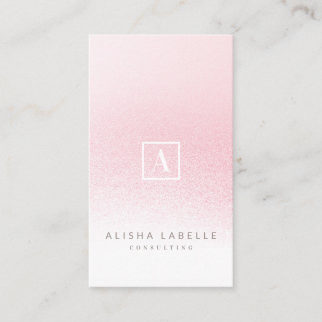 Minimal Pink Ombre Monogram Business Card (Front)