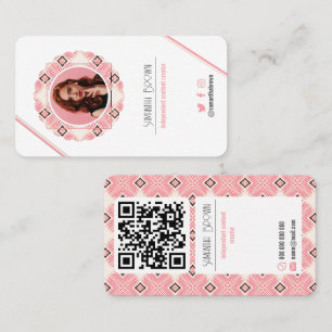 Minimal Pink Photo QR code Patterned Business Card