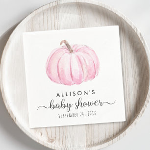 Minimal Pink Pumpkin Watercolor Baby Girl Shower Napkin