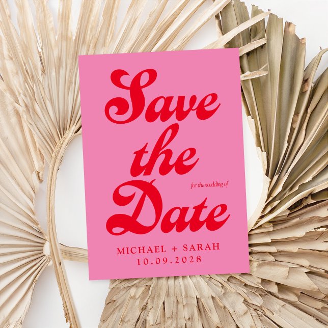 Minimal Pink Red Retro Save the Date (Creator Uploaded)