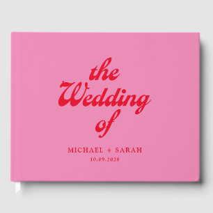 Minimal Pink Red Retro Wedding Guest Book