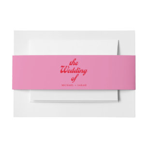 Minimal Pink Red Retro Wedding Invitation Belly Band
