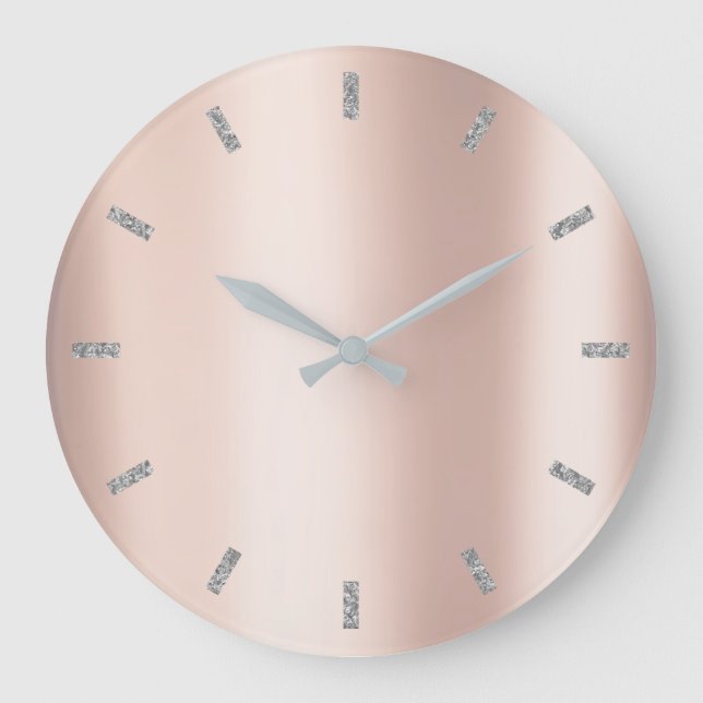 Minimal Pink Rose Gold Metallic Blush Powder Gray Large Clock (Front)