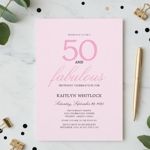 Minimal Pink Script 50 and Fabulous 50th Birthday Invitation
