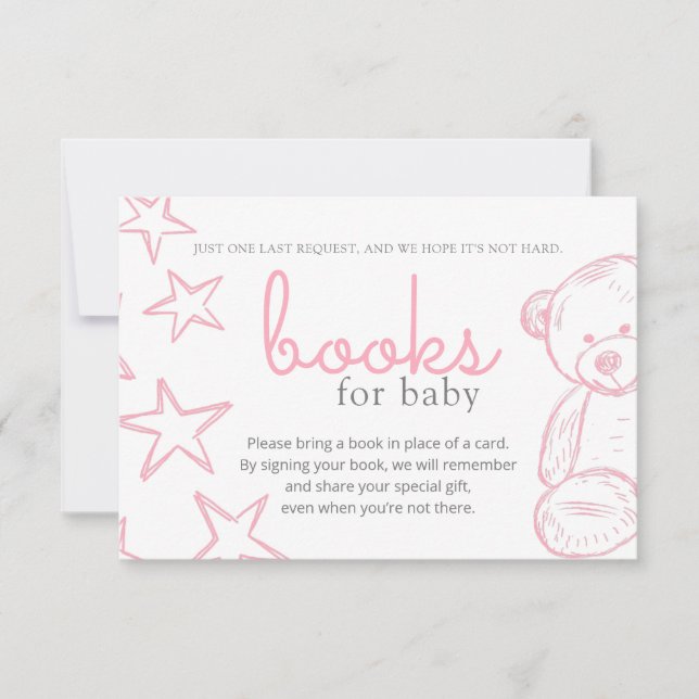 Minimal Pink Teddy Bear Baby Shower Book Request I Invitation (Front)