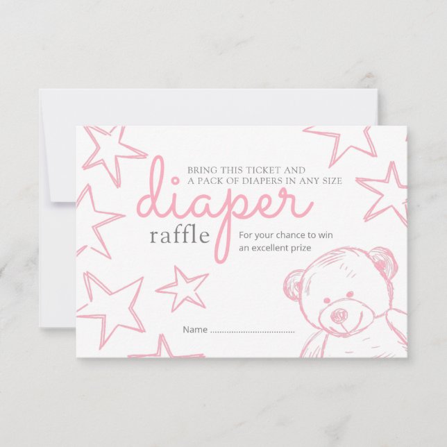 Minimal Pink Teddy Bear Baby Shower Diaper Raffle Invitation (Front)