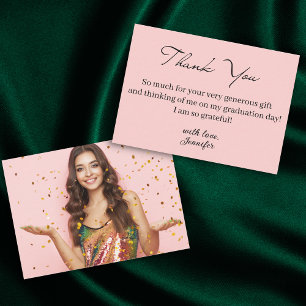 minimal pink thank you graduation photo   card