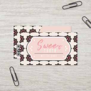 Minimal Pink with Pattern and QR code Business Card