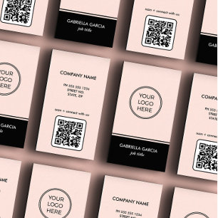 Minimal Pink Your Logo QR Code Business Card