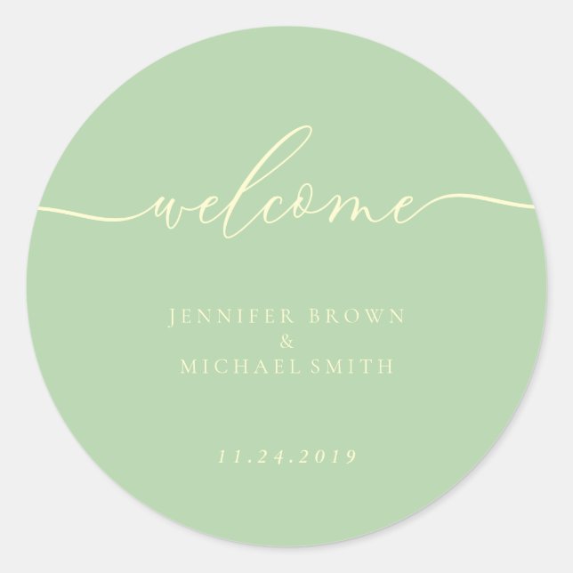 Minimal Pistachio & Cream Welcome Classic Round Sticker (Front)