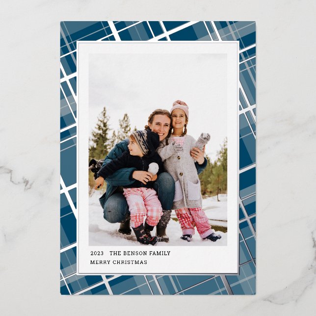 Minimal Plaid One Photo Blue Vertical Real (Front)