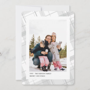 Minimal Plaid One Photo White Vertical Holiday Card