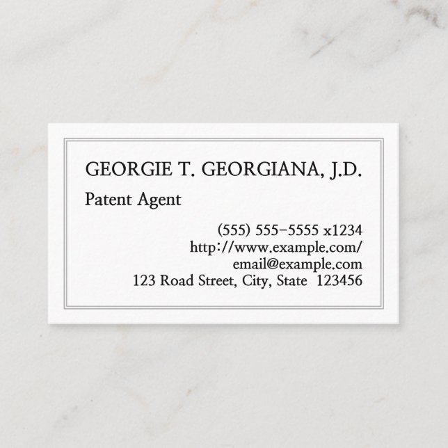 Minimal & Plain Patent Agent Business Card (Front)