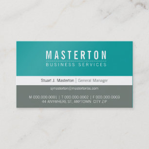 MINIMAL plain simple corporate turquoise blue grey Business Card