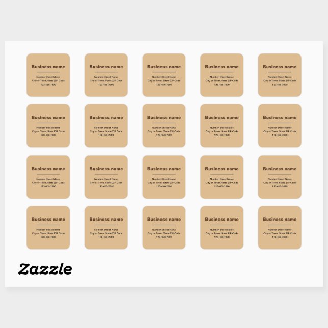 Minimal Plain Texts Business Brand on Light Brown Square Sticker (Sheet)